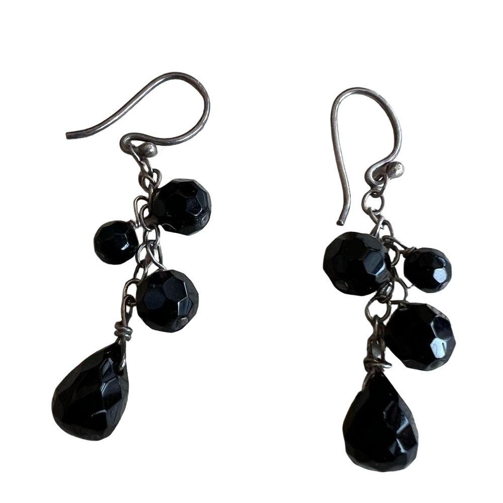 🍭6/$30 Black faceted teardrop bead chandelier dangle earring